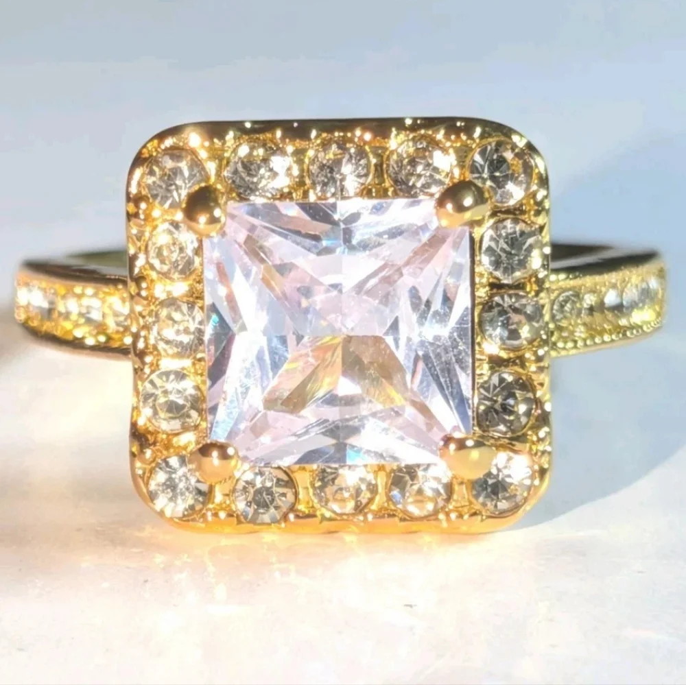 Women's 5 Ct Princess Cut Lab-Created Diamond Halo Trio Wedding Ring Set Sz 9
